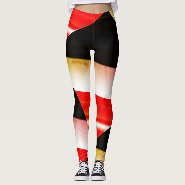 Legging DESENHAR MODERN abstrato em preto-branco-vermelho- (Frente)