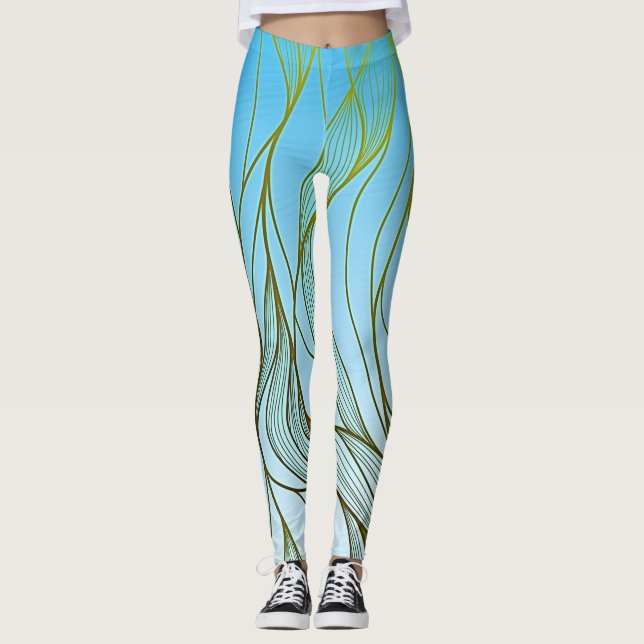 Legging Desenho abstrato místico das folhas e flores (Frente)