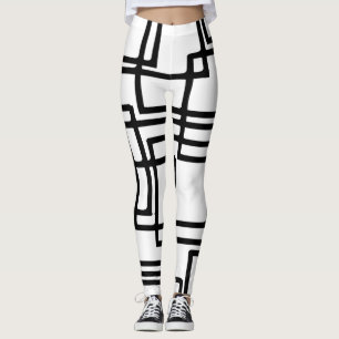 Legging Desenho Artístico de Quadrados Pretos Entrelaçados