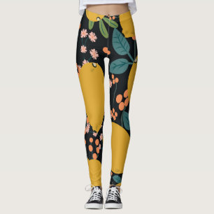 Legging Desenho Da Mão Da Árvore Citrus: Vintage