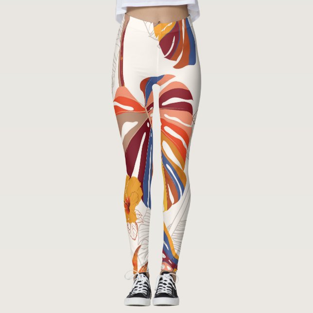 Legging Desenho Da Mão Tropical Brilhante (Frente)