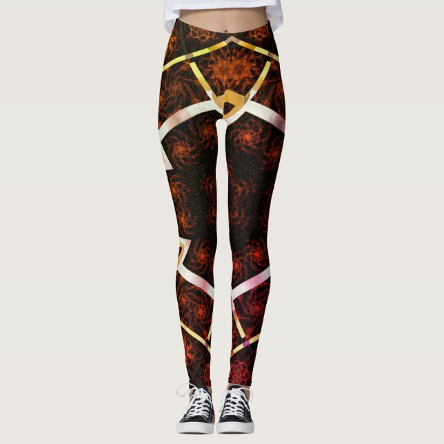 Legging Desenho de abstrato MODERN em mosaico amarelo-verm (Frente)