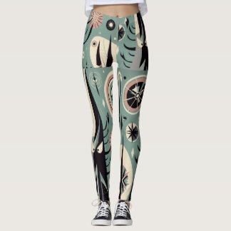 Legging Desenho de Árvore Cósmica Abstrata Geométrica