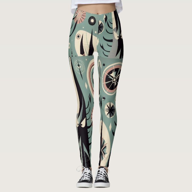 Legging Desenho de Árvore Cósmica Abstrata Geométrica (Frente)