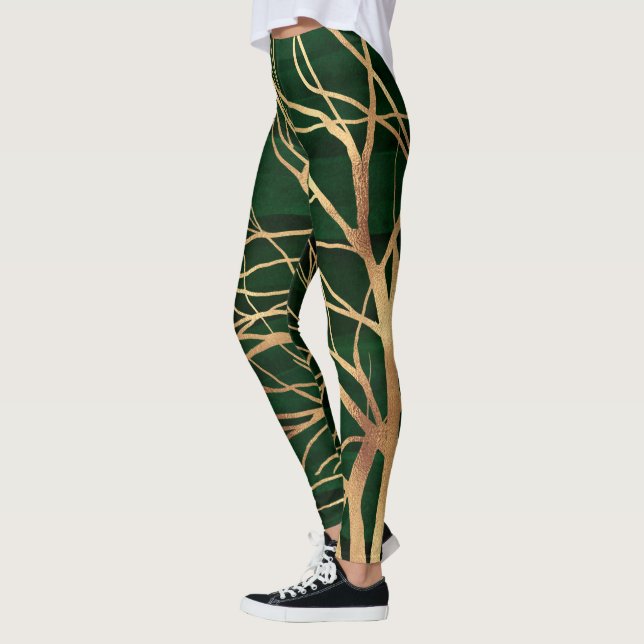 Legging Desenho de Árvore de outono Dourada Elegante (Esquerda)