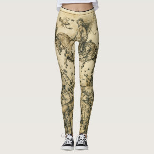Legging Desenho de Astrologia Branca a Preto-Negro Antiqua