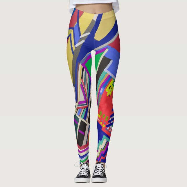 Legging Desenho de colagem de várias cores (Frente)