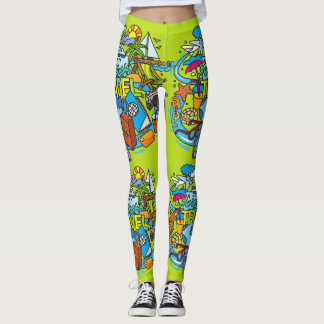 Legging Desenho de desenho animado estilo elegante Neon vi