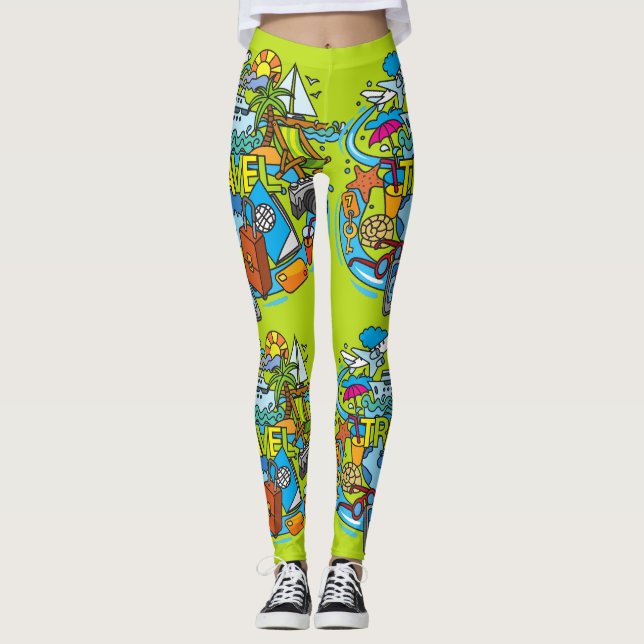 Legging Desenho de desenho animado estilo elegante Neon vi (Frente)
