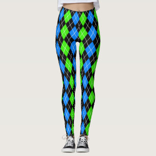Legging Desenho de diamante argila azul verde preto