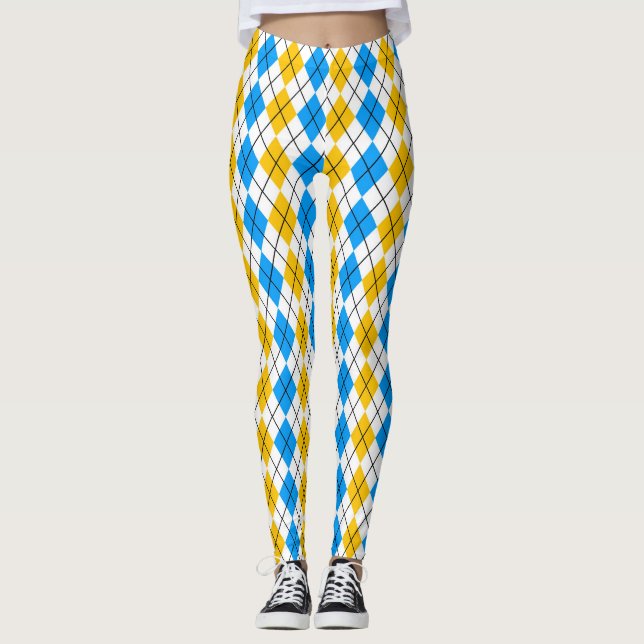 Legging Desenho de Diamante Argyle Azul Amarelo Branco (Frente)