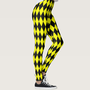 Legging Desenho de Diamantes Xadrez Harlequim Preto e Amar