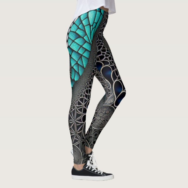 Legging Desenho de Linha Teal e Preta (Direita)