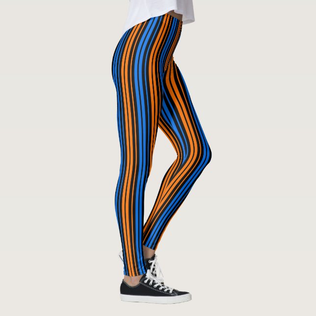 Legging Desenho de Listras Verticais Laranja Azul  (Direita)