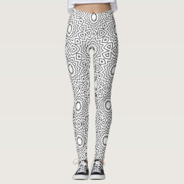 Legging Desenho de Mandala Abstrata Seamless Preto e Branc