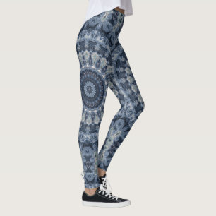 Legging Desenho de Mandala Azul e Prateado