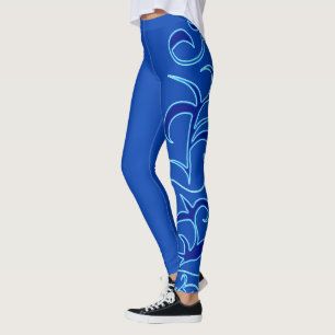 Legging Desenho de Mão Azul Abstrato de Minimalismo