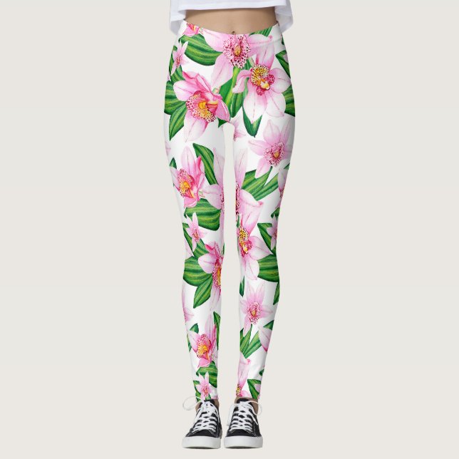 Legging Desenho de Orquídeas em Aquarela 12 (Frente)