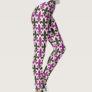 Legging Desenho de padrão Barroco Flor-de-lis Preto Roxo
