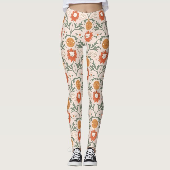 Legging Desenho de padrão contínuo de explosão solar flora (Frente)