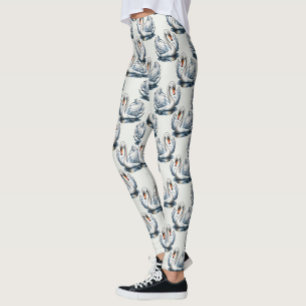 Legging Desenho de padrão de aves cisnes em branco