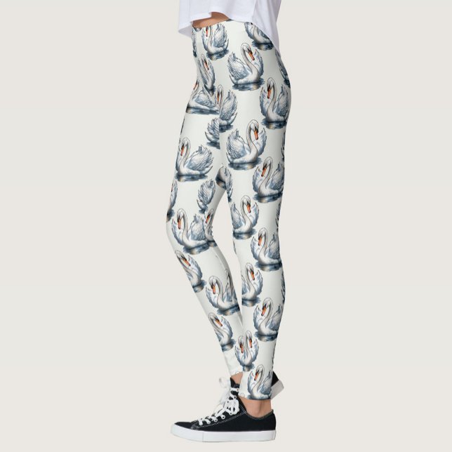 Legging Desenho de padrão de aves cisnes em branco  (Criador carregado)