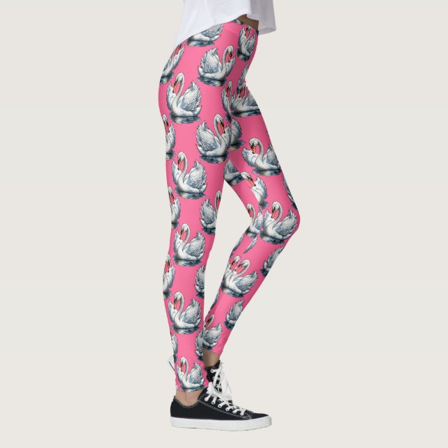 Legging Desenho de padrão de aves cisnes em rosa (Direita)