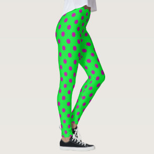 Legging Desenho de padrão de bolinhas roxas em verde 