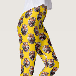 Legging Desenho de padrão de cabeça de tigre amarelo