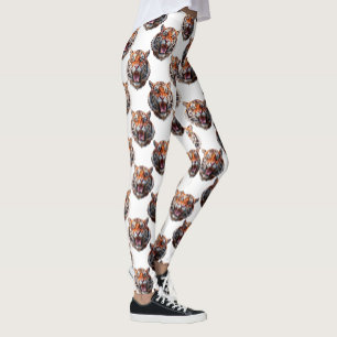 Legging Desenho de padrão de cabeça de tigre - Branco  