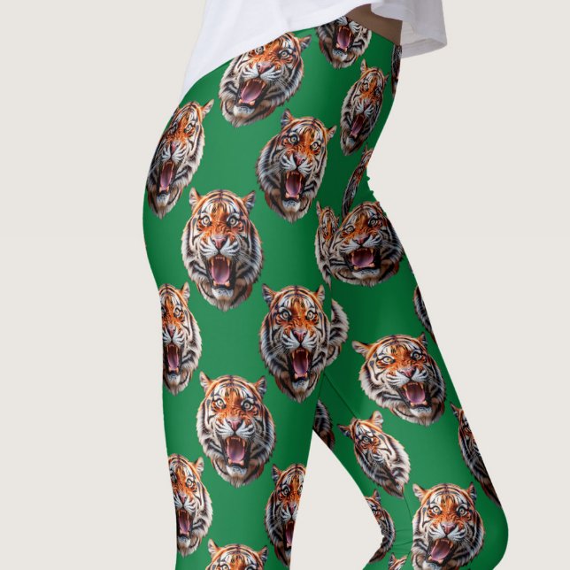 Legging Desenho de padrão de cabeça de tigre verde (Criador carregado)
