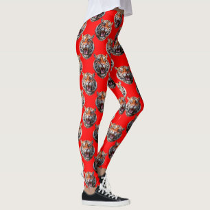 Legging Desenho de padrão de cabeça de tigre vermelho