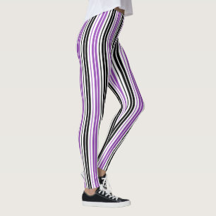 Legging Desenho de padrão de listras brancas pretas roxas