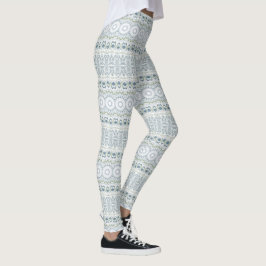 Legging Desenho de Padrão de Mandala Azul e Verde Sereno
