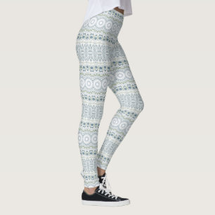 Legging Desenho de Padrão de Mandala Azul e Verde Sereno
