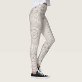 Legging Desenho de padrão de mandala bege e castanho