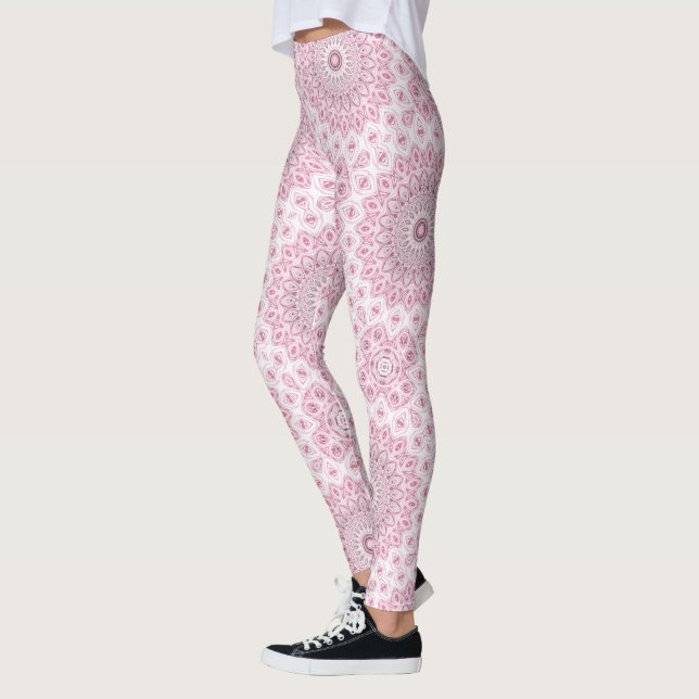 Legging Desenho de Padrão de Mandala Rosa e Branco (Esquerda)