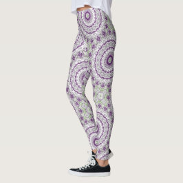 Legging Desenho de Padrão de Mandala Roxo e Verde