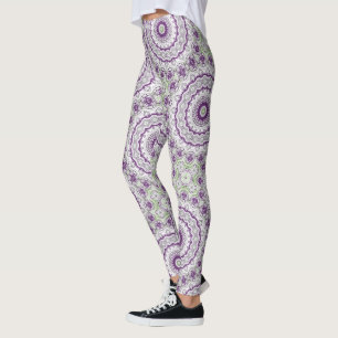 Legging Desenho de Padrão de Mandala Roxo e Verde