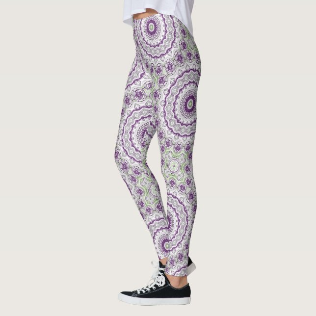 Legging Desenho de Padrão de Mandala Roxo e Verde (Esquerda)