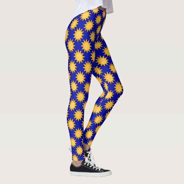 Legging Desenho de padrão de sol brilho no azul  (Direita)