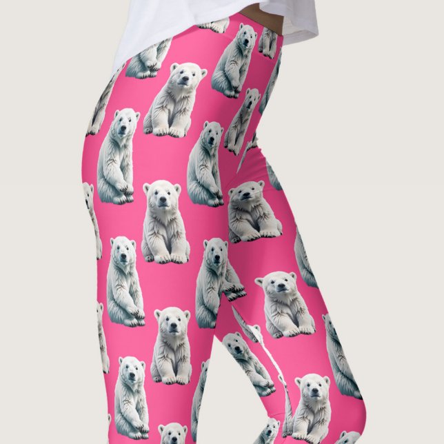 Legging Desenho de padrão de urso polar rosa (Criador carregado)