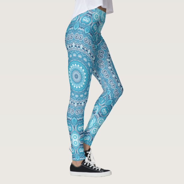 Legging Desenho de Padrão Mandala Azul e Branco (Direita)