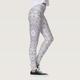 Legging Desenho de Padrão Mandala Lavanda e Verde