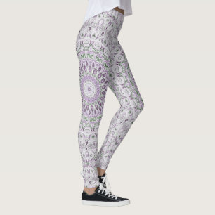 Legging Desenho de Padrão Mandala Lavanda e Verde