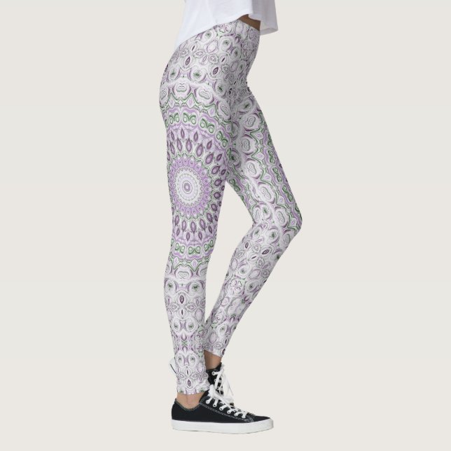 Legging Desenho de Padrão Mandala Lavanda e Verde (Direita)
