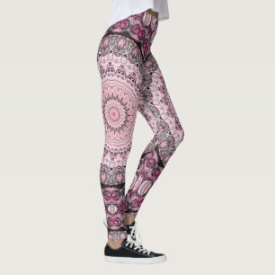Legging Desenho de Padrão Mandala Rosa e Borgonha