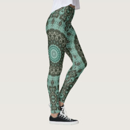 Legging Desenho de Padrão Mandala Verde Antigo