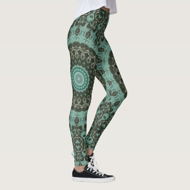 Legging Desenho de Padrão Mandala Verde Antigo (Direita)