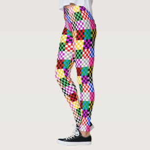 Legging Desenho de padrão xadrez colorido em patchwork